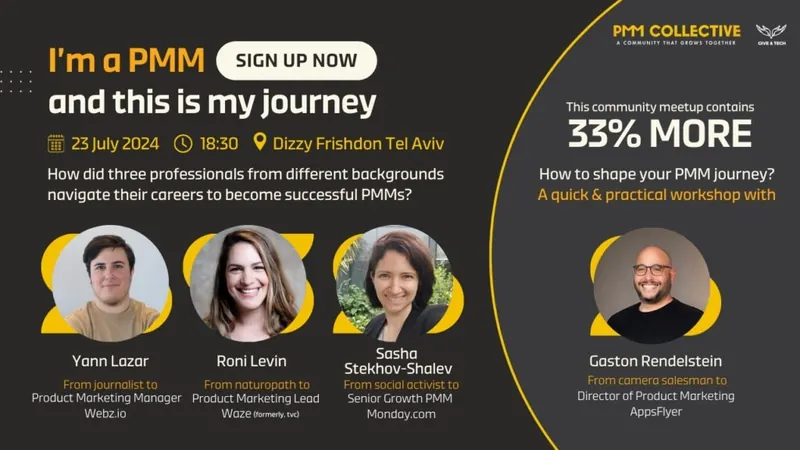 I'm a PMM and this is my journey meetup flyer with three speakers