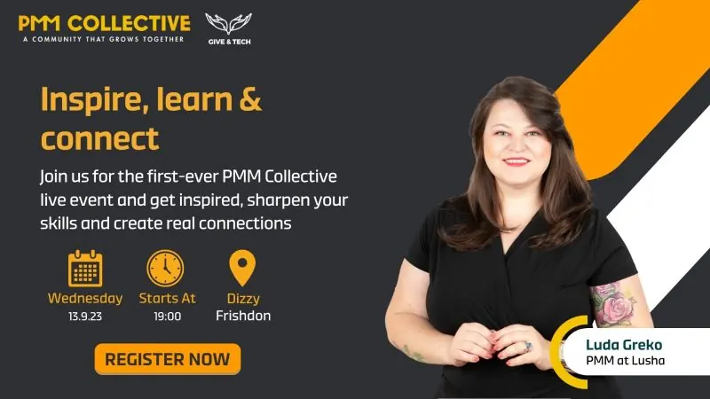 The first PMM Collective live event flyer with speaker Luda Grekov of Lusha